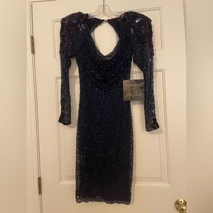 Navy Sequin Evening Gown in size 4